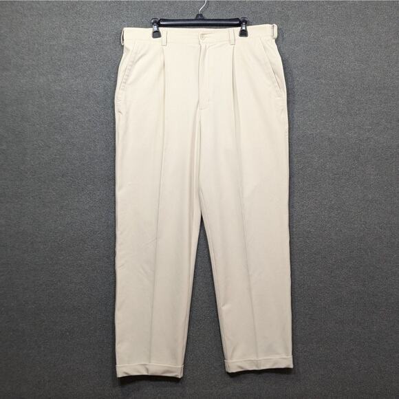 Nike Golf Pants Mens 36x34 Dri Fit Khaki Chinos Pleated Cuffed Stretchy Straight - Picture 1 of 14